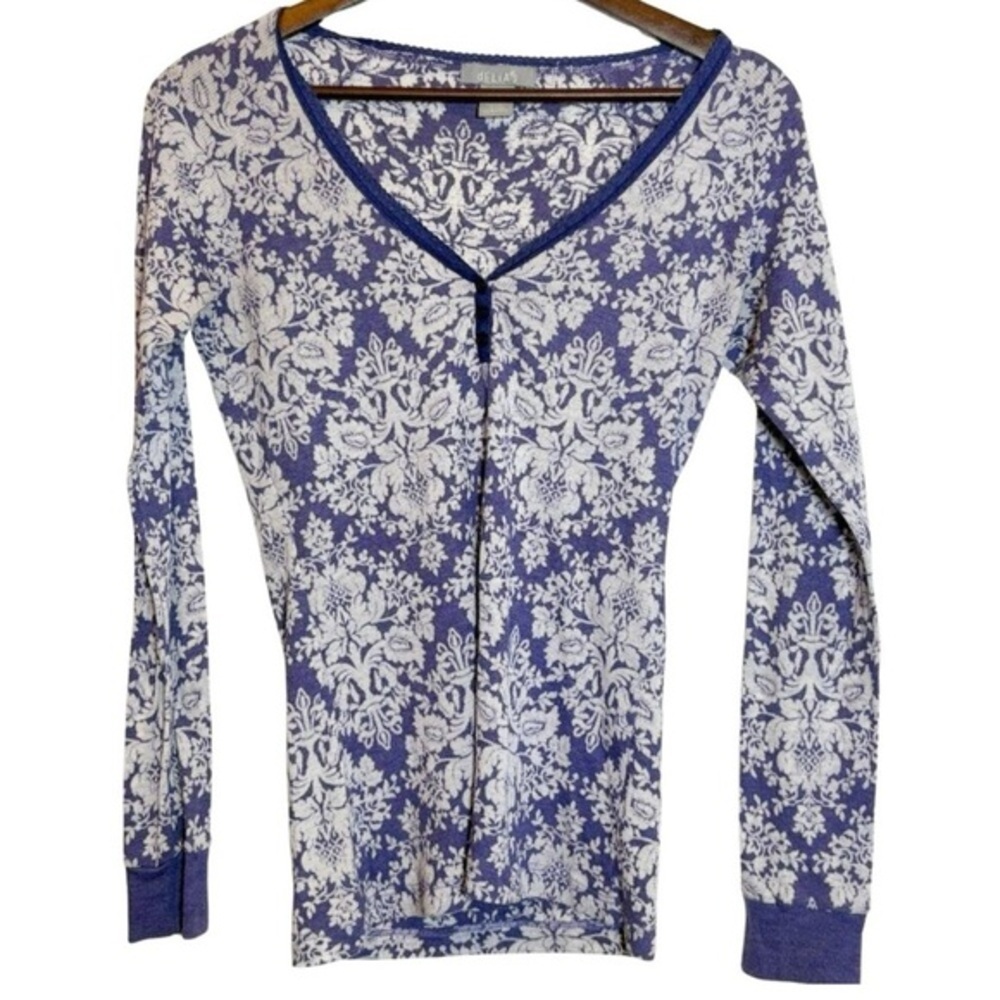 Delia's Vintage 90s Women's Purple Floral Pattern Woven Top V-Neck Size M